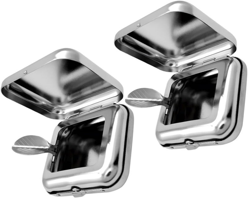2pcs Stainless Steel Portable Pocket Ashtrays with Lid, Mini Metal Cigarette Butt Containers for Outdoor Travel, Car, and Indoor Smoking Use - Image 1
