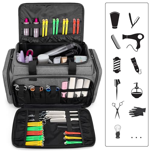 BAFASO Large Capacity Hairdresser Bag with Adjustable Dividers, Travel Barber Case Holds Various Hair Cutting Tools (NO ACCESSORIES), Gray - Image 2