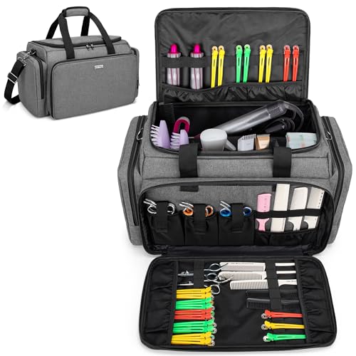 BAFASO Large Capacity Hairdresser Bag with Adjustable Dividers, Travel Barber Case Holds Various Hair Cutting Tools (NO ACCESSORIES), Gray - Image 1