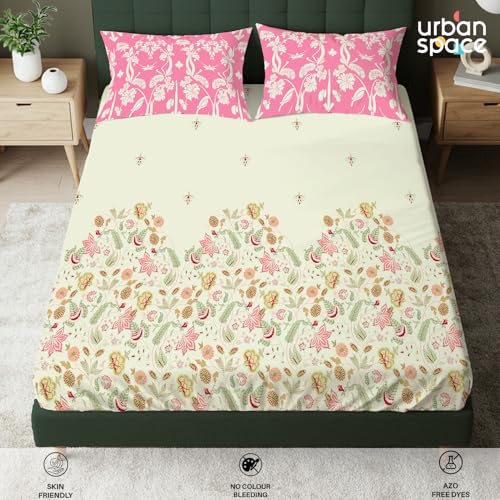 Urban Space Serene 200 TC 100% Cotton Bedsheet for Double Bed, Queen Size Bed Sheet with 2 Pillow Covers (Vine Gardens Peach Pink, Size 88 x 100 inches) - Image 4