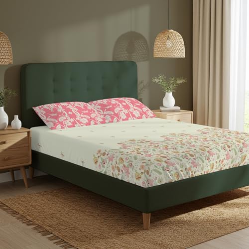 Urban Space Serene 200 TC 100% Cotton Bedsheet for Double Bed, Queen Size Bed Sheet with 2 Pillow Covers (Vine Gardens Peach Pink, Size 88 x 100 inches) - Image 2