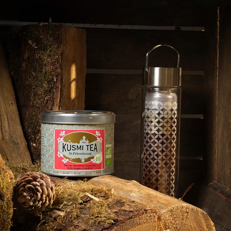 KUSMI TEA شاي كوسمي سانت بطرسبرغ العضوي الأسود إيرل غراي بنكهة البرغموت والفواكه الحمراء والكراميل - 100 جرام في علبة معدنية - Image 4
