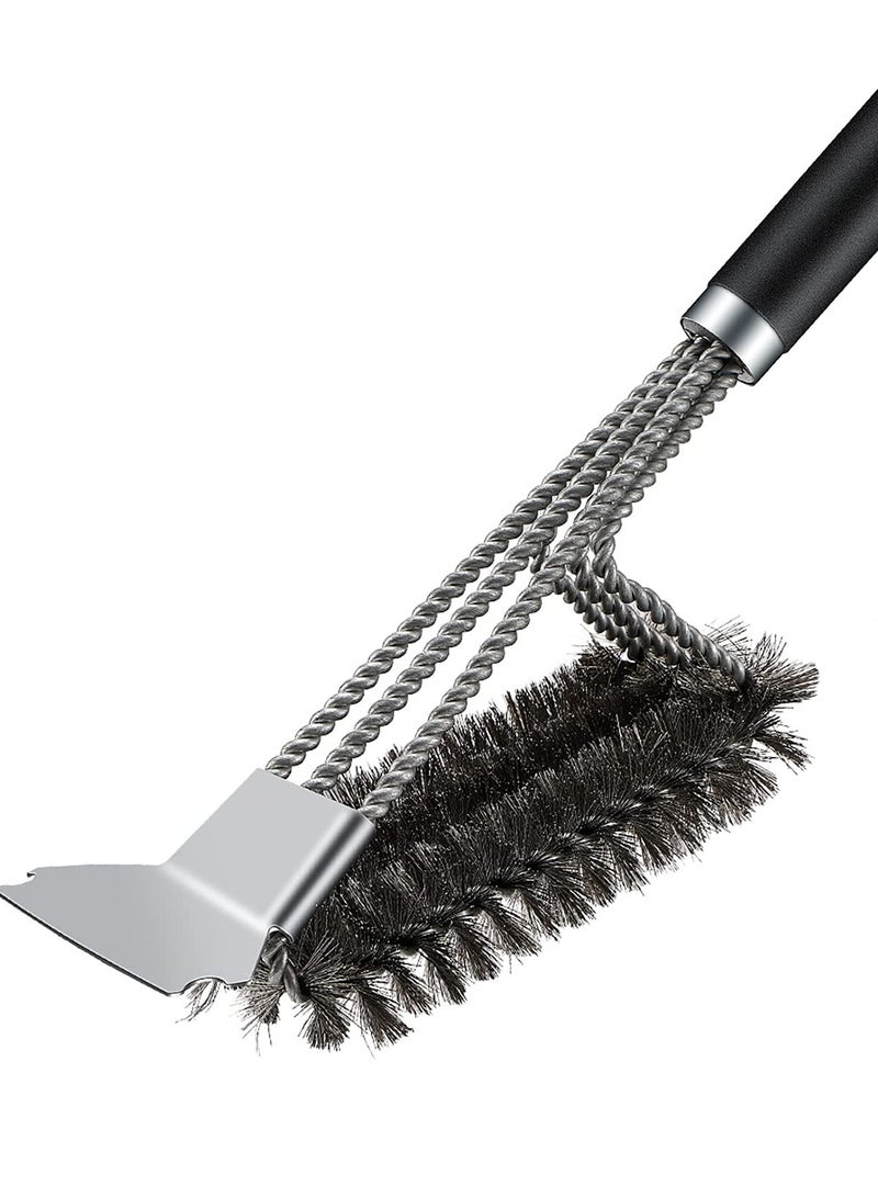 SOLARAE 3-in-1 Stainless Steel BBQ Brush Cleaner - Safe Wire Bristle Grill Cleaning Tool for Charcoal Grills, Perfect for Effortless Barbecue Maintenance and Cleaning. - Image 1