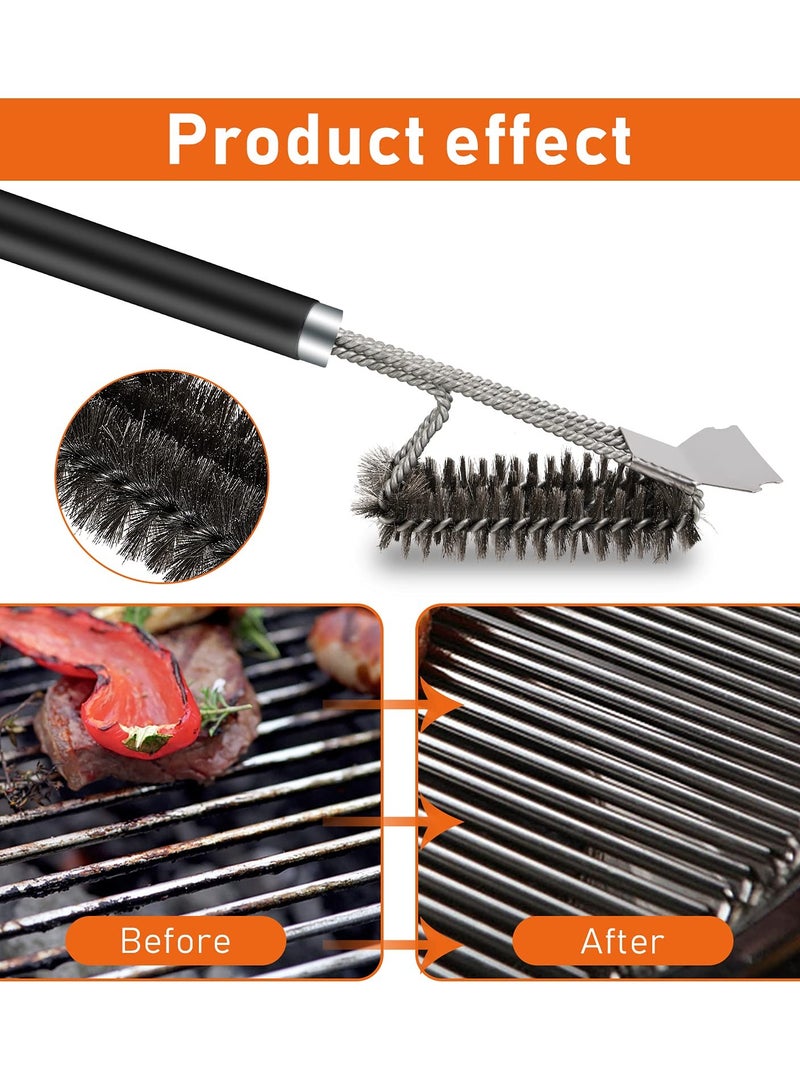 SOLARAE 3-in-1 Stainless Steel BBQ Brush Cleaner - Safe Wire Bristle Grill Cleaning Tool for Charcoal Grills, Perfect for Effortless Barbecue Maintenance and Cleaning. - Image 4