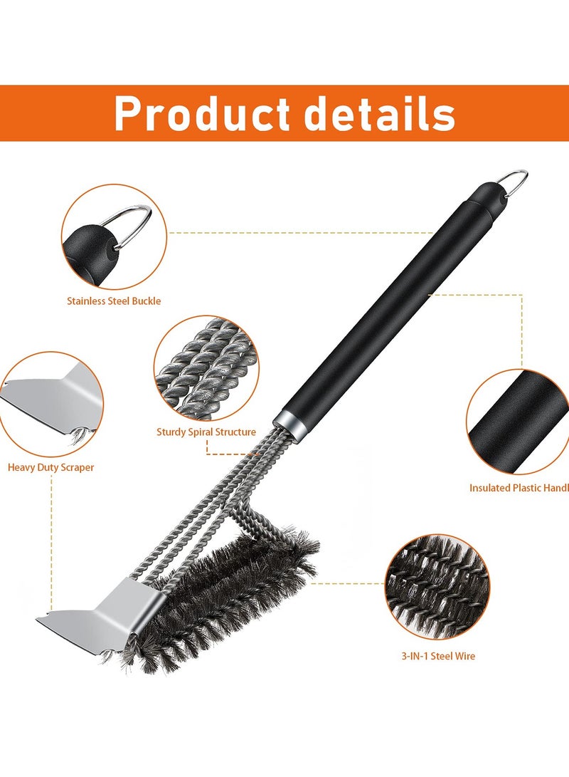 SOLARAE 3-in-1 Stainless Steel BBQ Brush Cleaner - Safe Wire Bristle Grill Cleaning Tool for Charcoal Grills, Perfect for Effortless Barbecue Maintenance and Cleaning. - Image 2