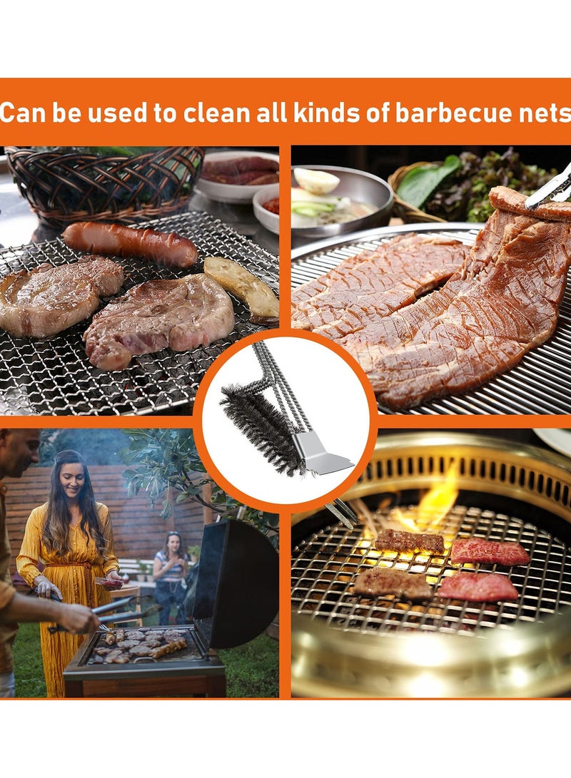 SOLARAE 3-in-1 Stainless Steel BBQ Brush Cleaner - Safe Wire Bristle Grill Cleaning Tool for Charcoal Grills, Perfect for Effortless Barbecue Maintenance and Cleaning. - Image 3