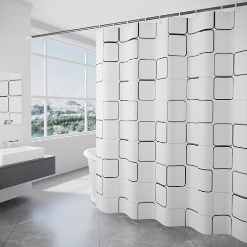 DEARARTBath Square White Shower Curtains for Bathroom, Thicken Fabric Shower Curtain Liner with 12 Hooks, 72''*72''inch Easy Care Easy Clear 100% Waterproof Hotel Quality and Machine Washable - Image 1