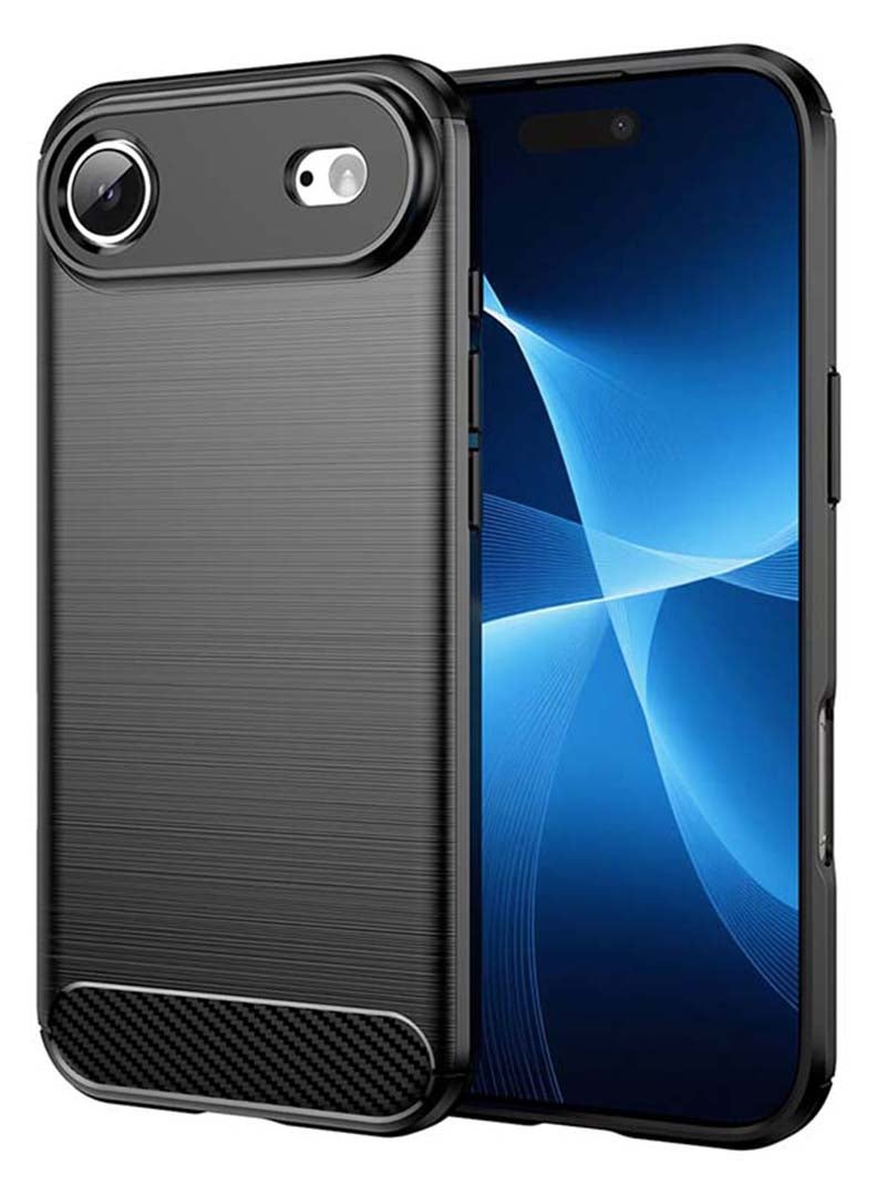 Case Up Case Compatible with Apple iPhone 17 Air , Premium Brushed Carbon Fiber Texture Cover [Camera Protection] Shockproof Soft Cover, Black - Image 1