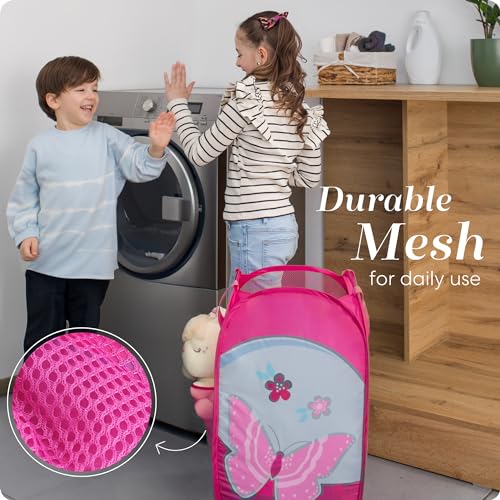 Handy Laundry Collapsible Mesh Pop Up Hamper with Wide Opening and Side Pocket - Breathable, Sturdy, Foldable, and Space-Saving Design for Clothes and Storage (Butterfly) - Image 5