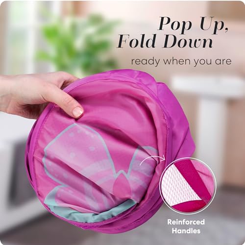 Handy Laundry Collapsible Mesh Pop Up Hamper with Wide Opening and Side Pocket - Breathable, Sturdy, Foldable, and Space-Saving Design for Clothes and Storage (Butterfly) - Image 3