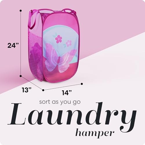 Handy Laundry Collapsible Mesh Pop Up Hamper with Wide Opening and Side Pocket - Breathable, Sturdy, Foldable, and Space-Saving Design for Clothes and Storage (Butterfly) - Image 2