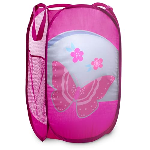 Handy Laundry Collapsible Mesh Pop Up Hamper with Wide Opening and Side Pocket - Breathable, Sturdy, Foldable, and Space-Saving Design for Clothes and Storage (Butterfly) - Image 1