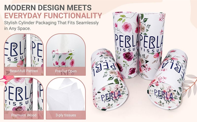 Perla Premium 3-Ply Facial Tissues – Ultra-Soft, Unscented, Strong – 4 Compact Refillable Cylinders (200 Sheets) – For Car, Home, Office, Dining Tables & Travel - Image 4