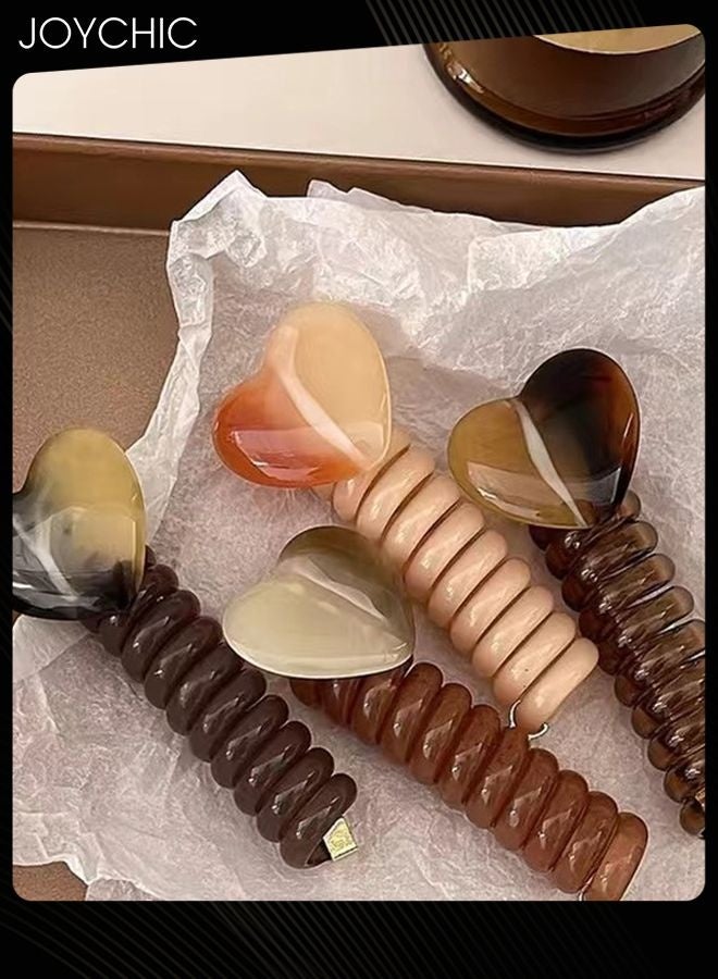 Joychic 4 قطع رباط شعر بسيط ومتعدد الاستخدامات للنساء والفتيات على شكل حلزوني، لتثبيت ذيل الحصان المستقيم والضفائر، حبل شعر ثابت، رباطات شعر مقاومة للماء على شكل قلب بدون تجاعيد - Image 3