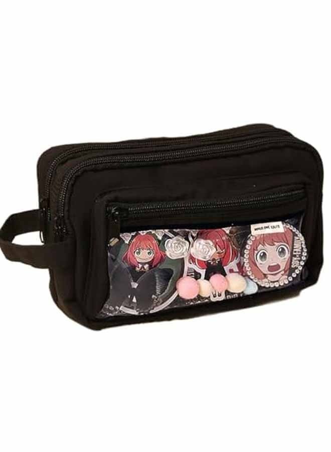 Loquat Pencil Pouch Anime Display Pen Case Stationery Bag with Clear Insert u0026 Stickers for Teens College Students (Black) - Image 1