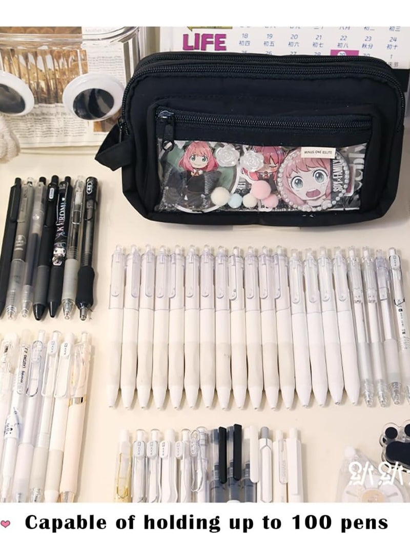Loquat Pencil Pouch Anime Display Pen Case Stationery Bag with Clear Insert u0026 Stickers for Teens College Students (Black) - Image 3