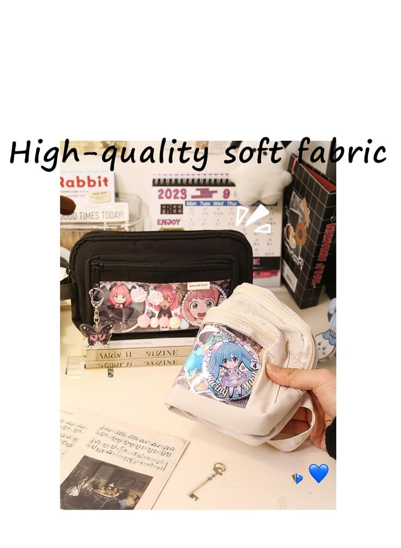 Loquat Pencil Pouch Anime Display Pen Case Stationery Bag with Clear Insert u0026 Stickers for Teens College Students (Black) - Image 2