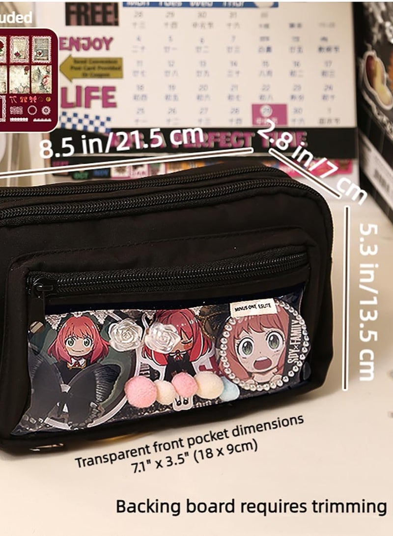 Loquat Pencil Pouch Anime Display Pen Case Stationery Bag with Clear Insert u0026 Stickers for Teens College Students (Black) - Image 5