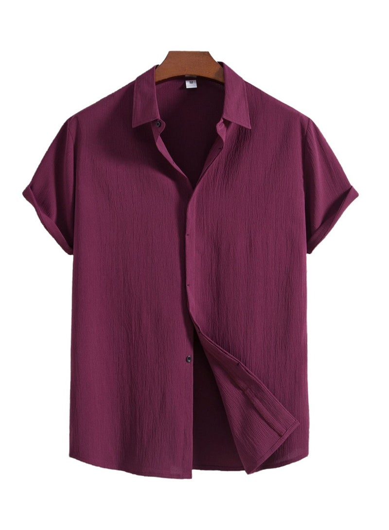 Summer new men's short-sleeved shirt loose solid color button short-sleeved shirt cotton shirt for men - Image 1