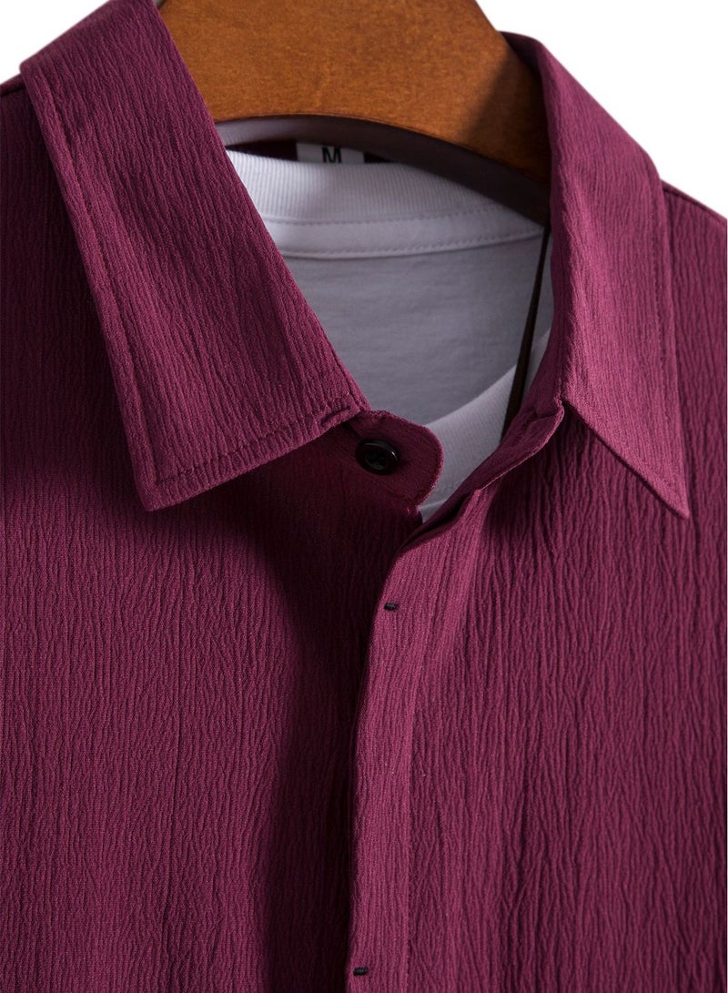 Summer new men's short-sleeved shirt loose solid color button short-sleeved shirt cotton shirt for men - Image 4