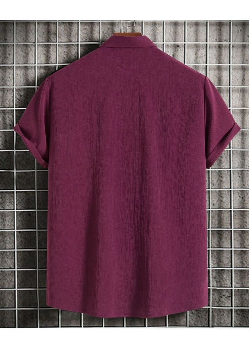 Summer new men's short-sleeved shirt loose solid color button short-sleeved shirt cotton shirt for men - Image 2