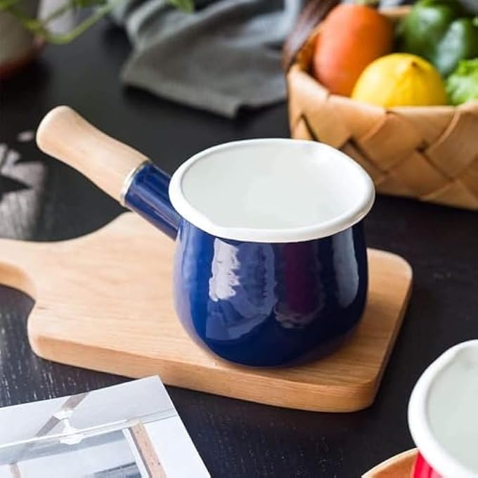 Silk Route Home Enameled Milk Pan Butter Warmer With Wooden Handle Perfect For Warming Sauces Gravies Butter Milk Blue - Image 5