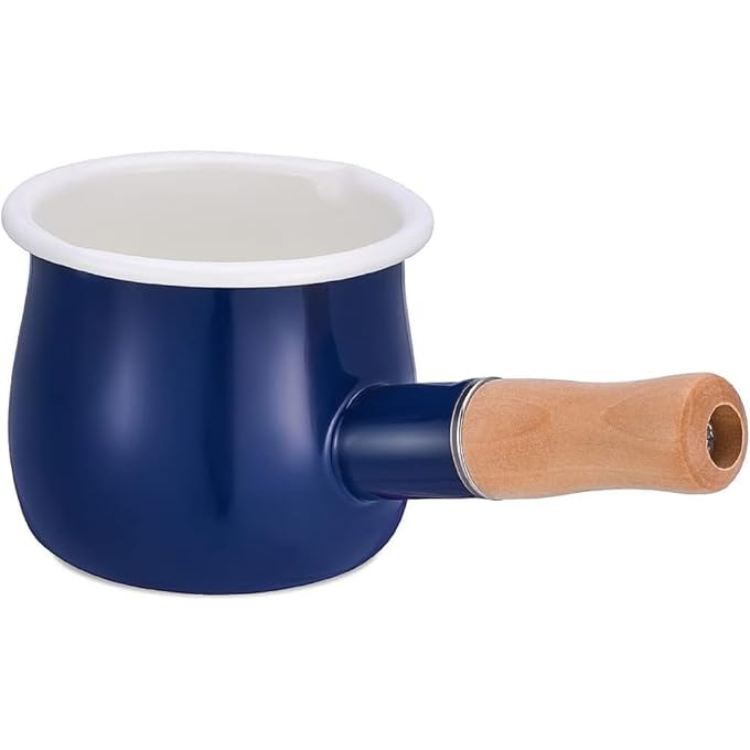 Silk Route Home Enameled Milk Pan Butter Warmer With Wooden Handle Perfect For Warming Sauces Gravies Butter Milk Blue - Image 1