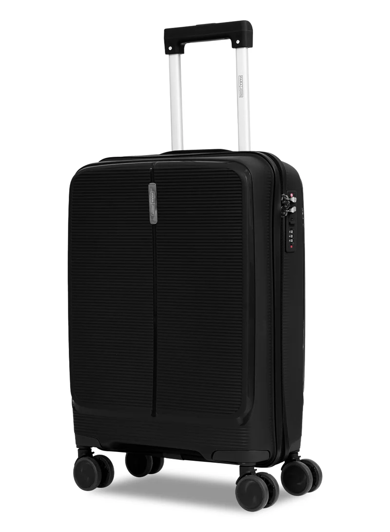 PARAJOHN Para 20-Inch Small PP Hard Case Cabin Luggage Trolley Bag – 10kg Capacity, 8 Spinner Wheels & Lock, Black