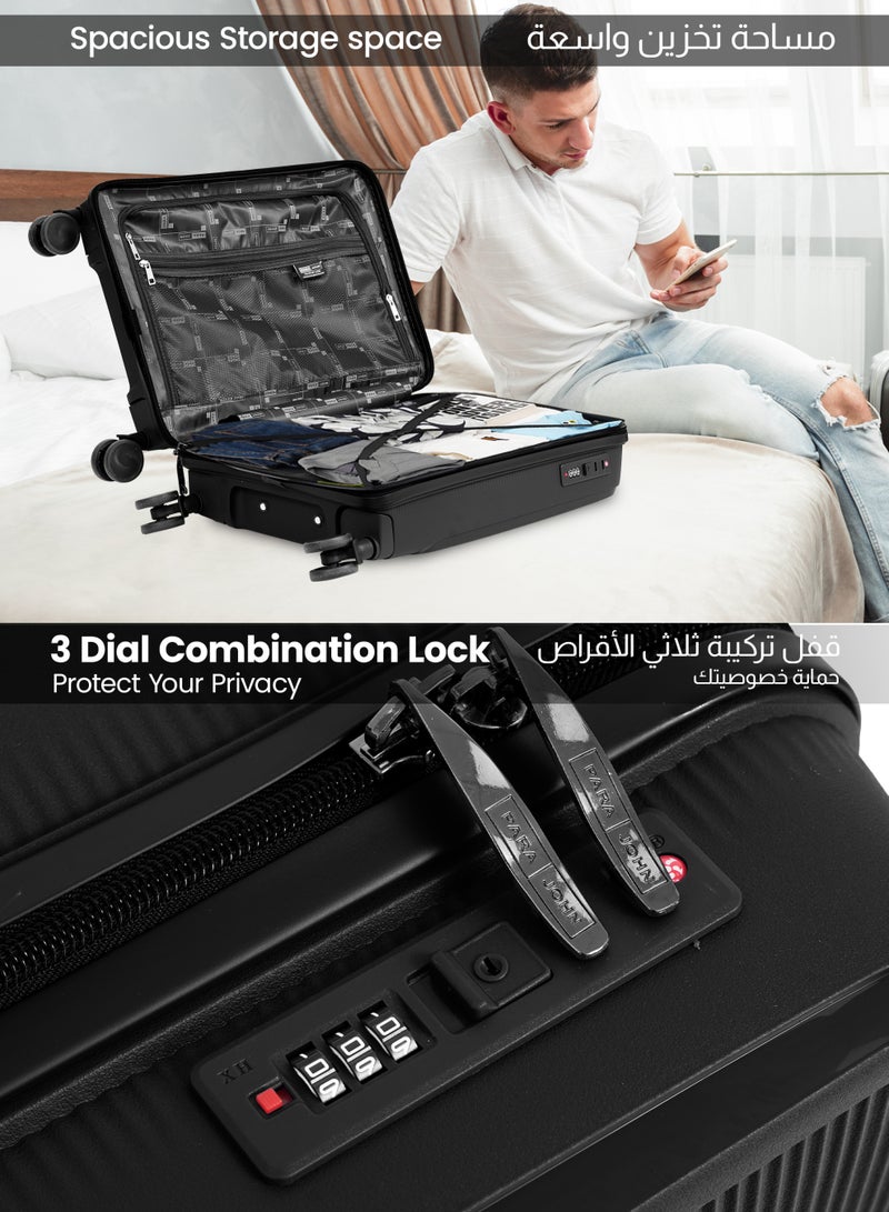 بارا جون حقيبة أمتعة AeroMax الفاخرة المصنوعة من مادة البولي بروبيلين مقاس 20 بوصة مزودة بـ 8 عجلات دوارة وقفل مركب - حقيبة سفر خفيفة الوزن للرجال والنساء - لون أسود - Image 4
