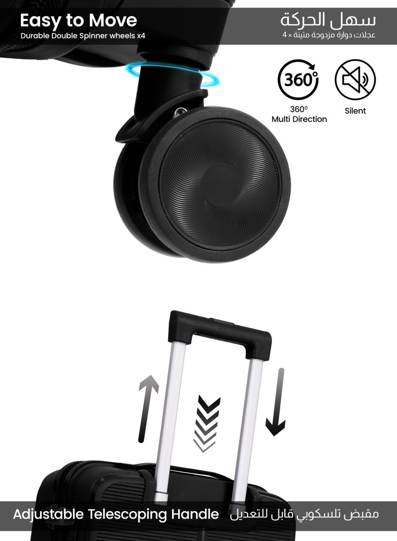 بارا جون حقيبة أمتعة AeroMax الفاخرة المصنوعة من مادة البولي بروبيلين مقاس 20 بوصة مزودة بـ 8 عجلات دوارة وقفل مركب - حقيبة سفر خفيفة الوزن للرجال والنساء - لون أسود - Image 3