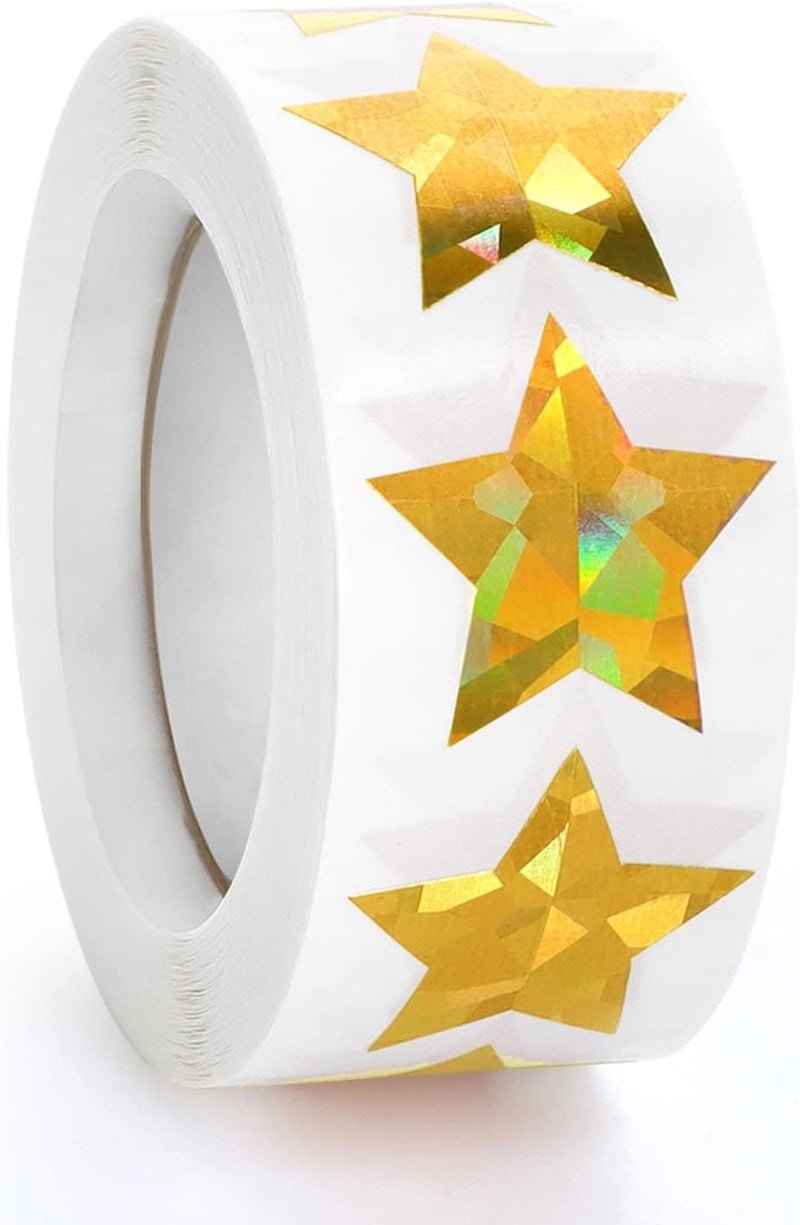 Imeepa 500 PCS Holographic Gold Star Stickers, 1 inch Self Adhesive Metallic Glitter Foil Stickers Sparkly Star Sticker Reward Behavior Chart Labels for Kids Students Teachers Supplies - Image 1