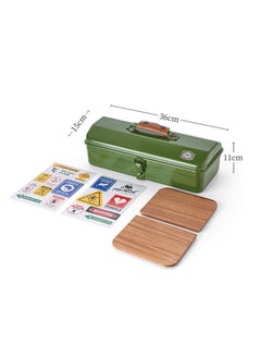 General Outdoor Tool Storage Box Portable Camping Picnic Suitcase Metal Tool Storage Box Sundries Storage Box with Handle (Green Toolbox No Printing + Handguard + Small Sticker + Wooden Board + Inner Lining + Large Sticker)  - Image 2
