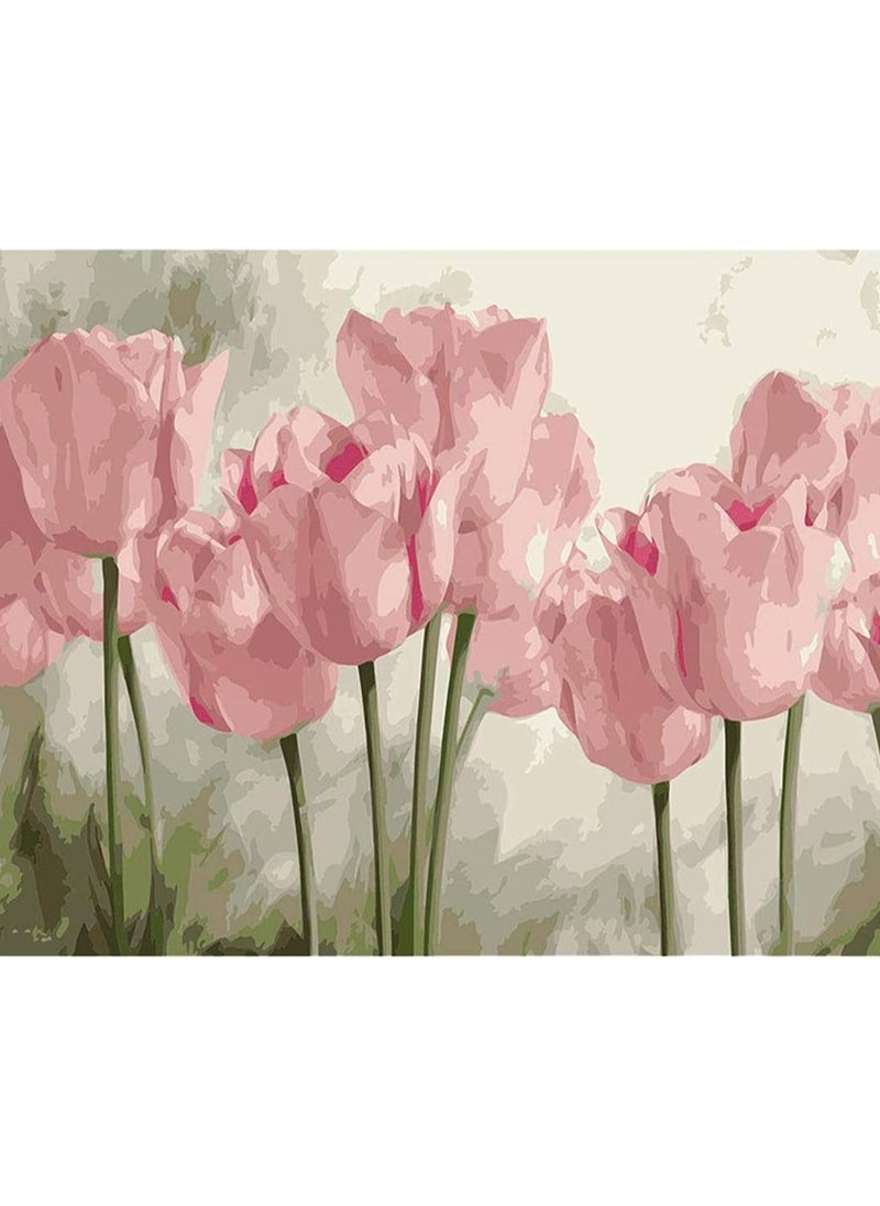 Generic DIY Paint by Numbers Pink Tulips, for Adults Kids Tulip Paint by Numbers DIY Painting Acrylic Paint by Numbers Painting Kit Home Wall Living Room Bedroom Decoration  - Image 1