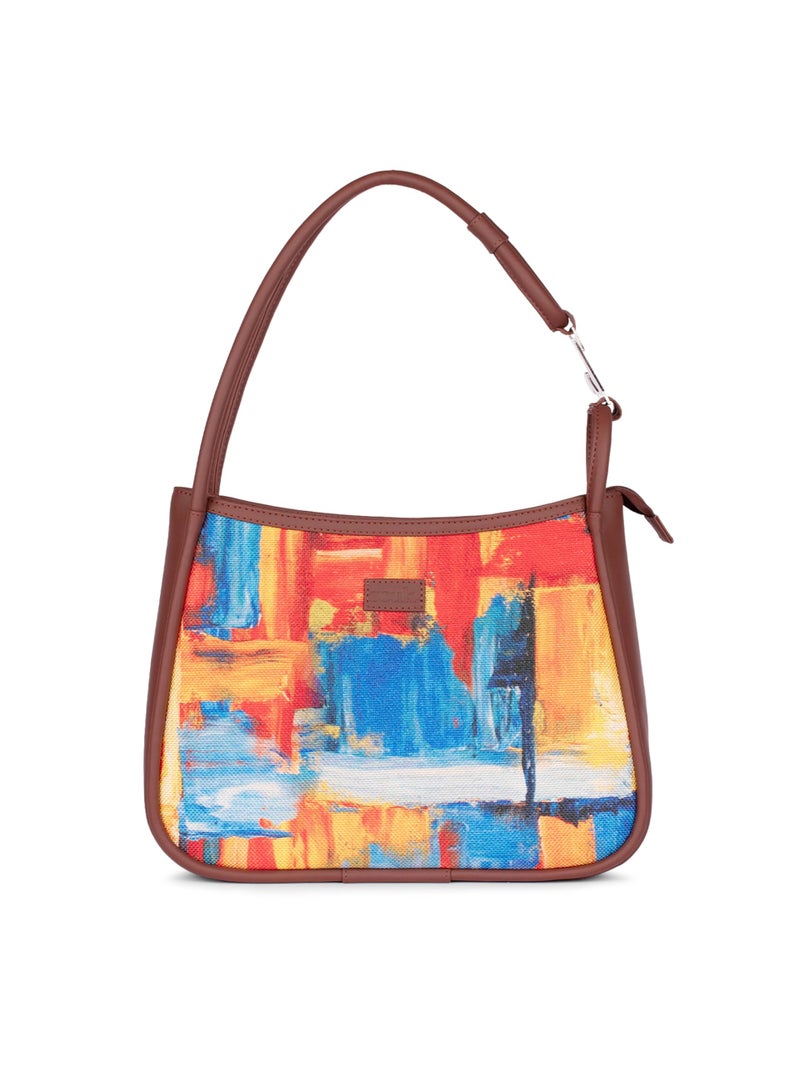 ZOUK Abstract Amaze Printed Jute Handcrafted Vegan Leather Multicolor Women's Sleek Shoulder Bag |Hobo Bag| - Image 1