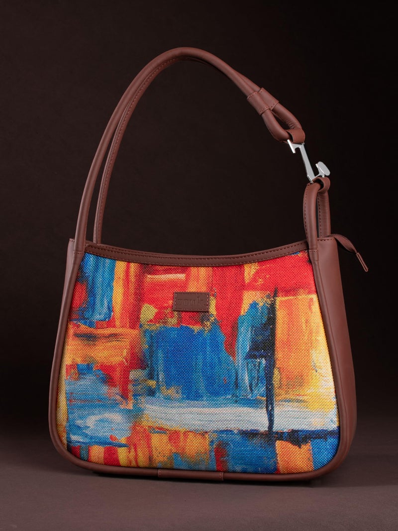 ZOUK Abstract Amaze Printed Jute Handcrafted Vegan Leather Multicolor Women's Sleek Shoulder Bag |Hobo Bag| - Image 3