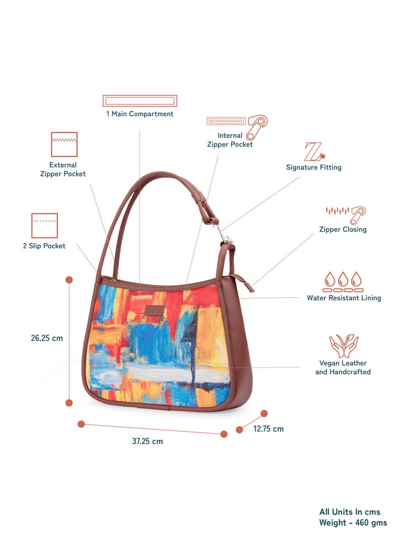 ZOUK Abstract Amaze Printed Jute Handcrafted Vegan Leather Multicolor Women's Sleek Shoulder Bag |Hobo Bag| - Image 4