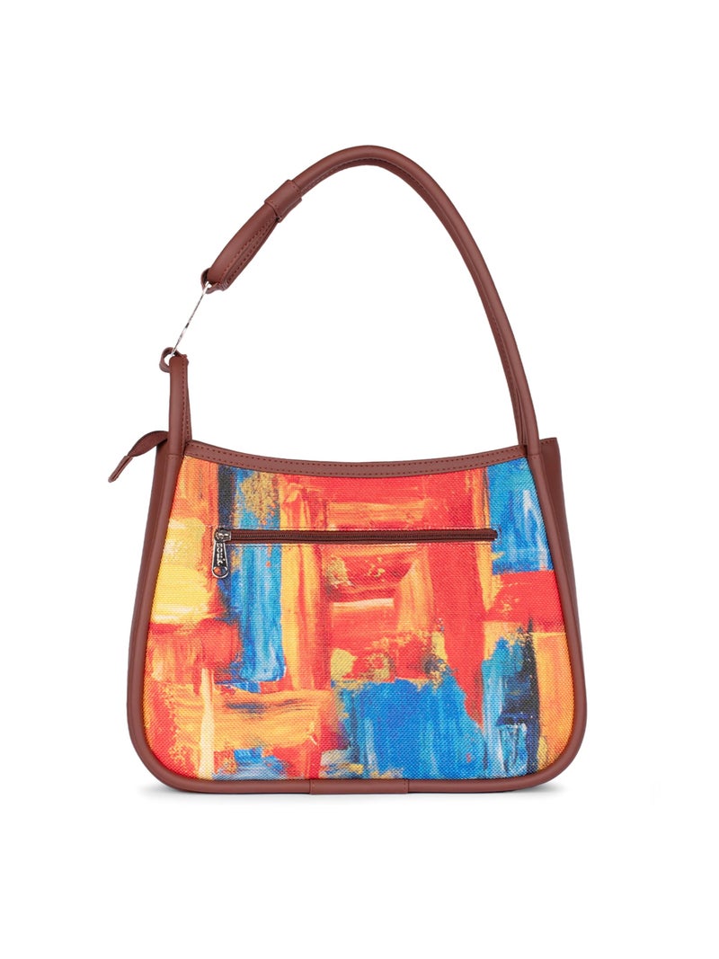 ZOUK Abstract Amaze Printed Jute Handcrafted Vegan Leather Multicolor Women's Sleek Shoulder Bag |Hobo Bag| - Image 5