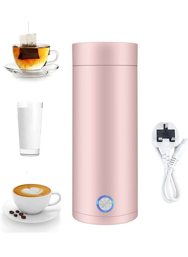 XiuWoo Portable Electric Kettle 400ml Travel Tea Kettle with Non stick Coating Double Wall Water Boiler Bottle Insulated Coffee Thermos Mug Fast Boil and Auto Shut Off Hot Water Heater (Pink)  - Image 1