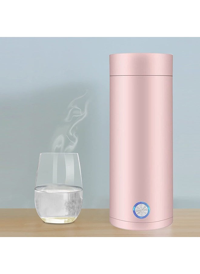 XiuWoo - Portable Electric Kettle 400ml Travel Tea Kettle with Non stick Coating Double Wall Water Boiler Bottle Insulated Coffee Thermos Mug Fast Boil and Auto Shut Off Hot Water Heater (Pink) - Image 1