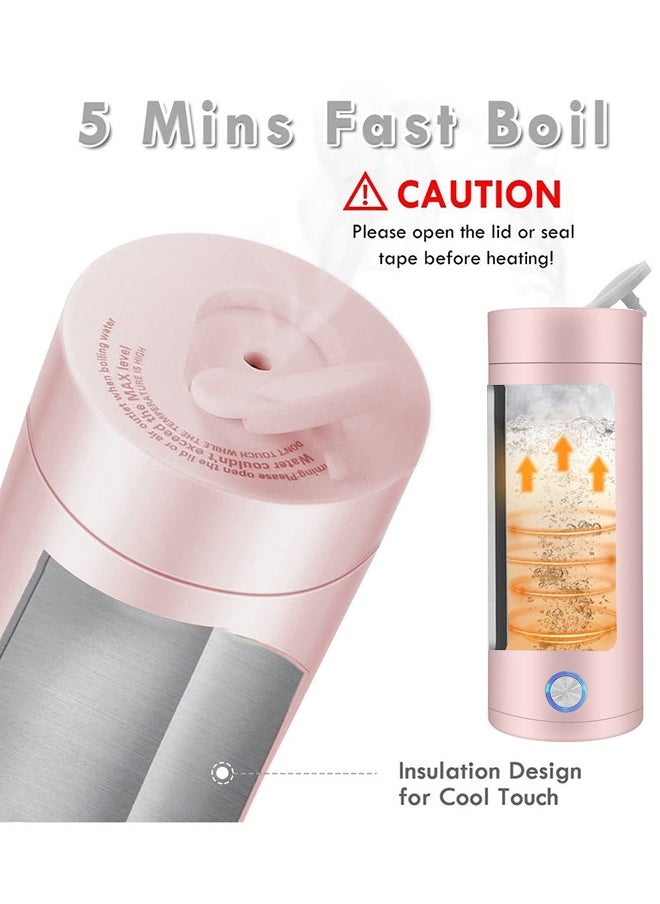 XiuWoo Portable Electric Kettle 400ml Travel Tea Kettle with Non stick Coating Double Wall Water Boiler Bottle Insulated Coffee Thermos Mug Fast Boil and Auto Shut Off Hot Water Heater (Pink)  - Image 2