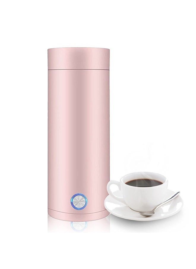 XiuWoo - Portable Electric Kettle 400ml Travel Tea Kettle with Non stick Coating Double Wall Water Boiler Bottle Insulated Coffee Thermos Mug Fast Boil and Auto Shut Off Hot Water Heater (Pink) - Image 1