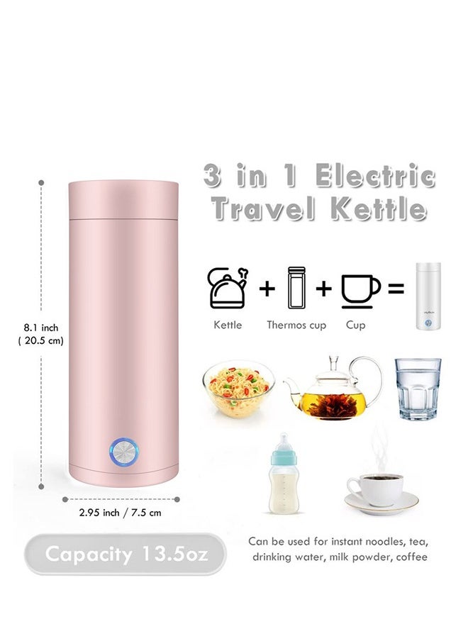 XiuWoo Portable Electric Kettle 400ml Travel Tea Kettle with Non stick Coating Double Wall Water Boiler Bottle Insulated Coffee Thermos Mug Fast Boil and Auto Shut Off Hot Water Heater (Pink)  - Image 3