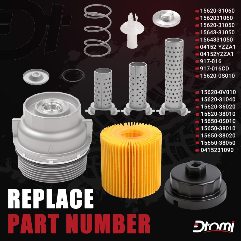 Dtomi Aluminum Oil Filter Housing Cap Assembly Compatible with Toyota, Lexus Vehicle Rav4 Tundra 4Runner Camry Highlander Tacoma, RX350, ES350, IS, LS, NX Replace# 15620-31060, 15643-31050, 04152-YZZA1 - Image 3