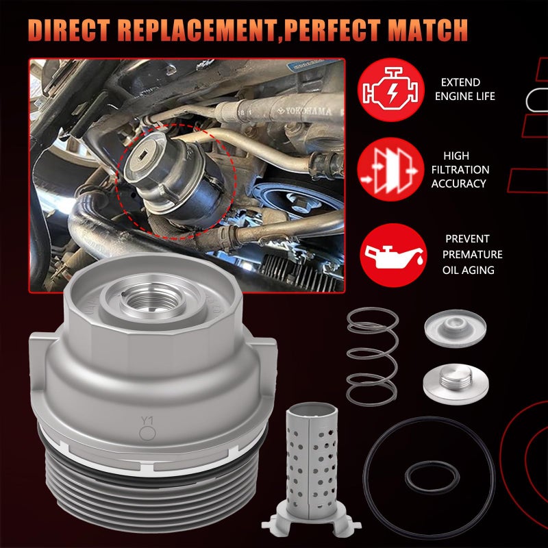 Dtomi Aluminum Oil Filter Housing Cap Assembly Compatible with Toyota, Lexus Vehicle Rav4 Tundra 4Runner Camry Highlander Tacoma, RX350, ES350, IS, LS, NX Replace# 15620-31060, 15643-31050, 04152-YZZA1 - Image 5