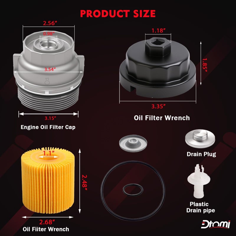 Dtomi Aluminum Oil Filter Housing Cap Assembly Compatible with Toyota, Lexus Vehicle Rav4 Tundra 4Runner Camry Highlander Tacoma, RX350, ES350, IS, LS, NX Replace# 15620-31060, 15643-31050, 04152-YZZA1 - Image 4