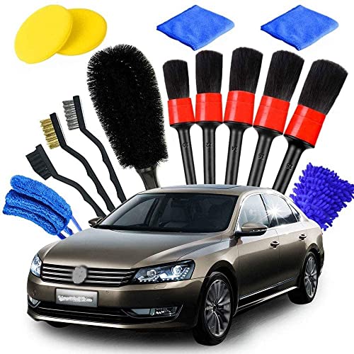 KBZONE Car Detailing Brush Set, Exterior Interior Car Detail Kit Auto Cleaning Brush for Wheels Detail Brushes, Wheel Brush, Wash Mitt,Vent Brush,Wax Applicator Pads,Towels,Wire Brushs (15 PCS) - Image 1