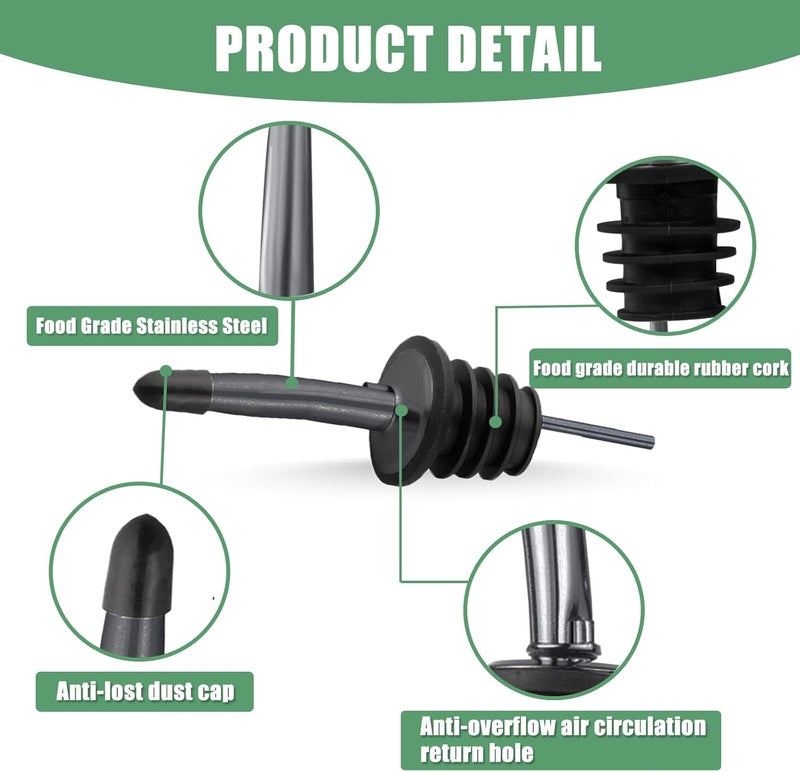 WAFJAMF 6 Pcs Liquor Pour Spouts Set, Stainless Steel Liquor Bottle Pourers with Rubber Dust Caps, for Pours Liquid, Olive Oil, Wine, Vinegar（Black） - Image 2