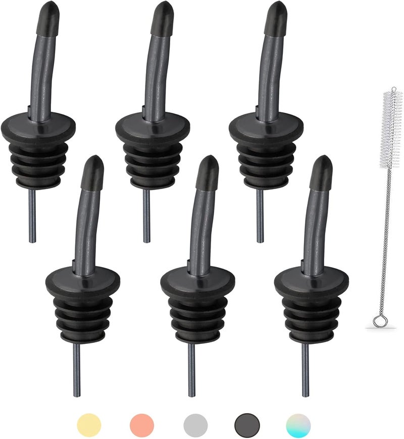 WAFJAMF 6 Pcs Liquor Pour Spouts Set, Stainless Steel Liquor Bottle Pourers with Rubber Dust Caps, for Pours Liquid, Olive Oil, Wine, Vinegar（Black） - Image 1