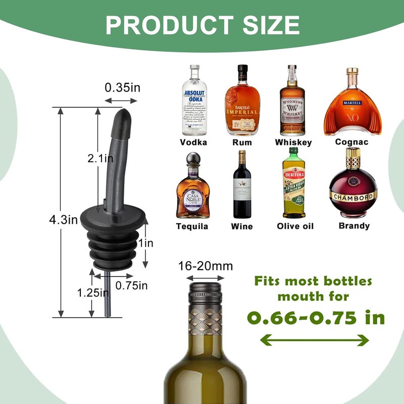 WAFJAMF 6 Pcs Liquor Pour Spouts Set, Stainless Steel Liquor Bottle Pourers with Rubber Dust Caps, for Pours Liquid, Olive Oil, Wine, Vinegar（Black） - Image 4