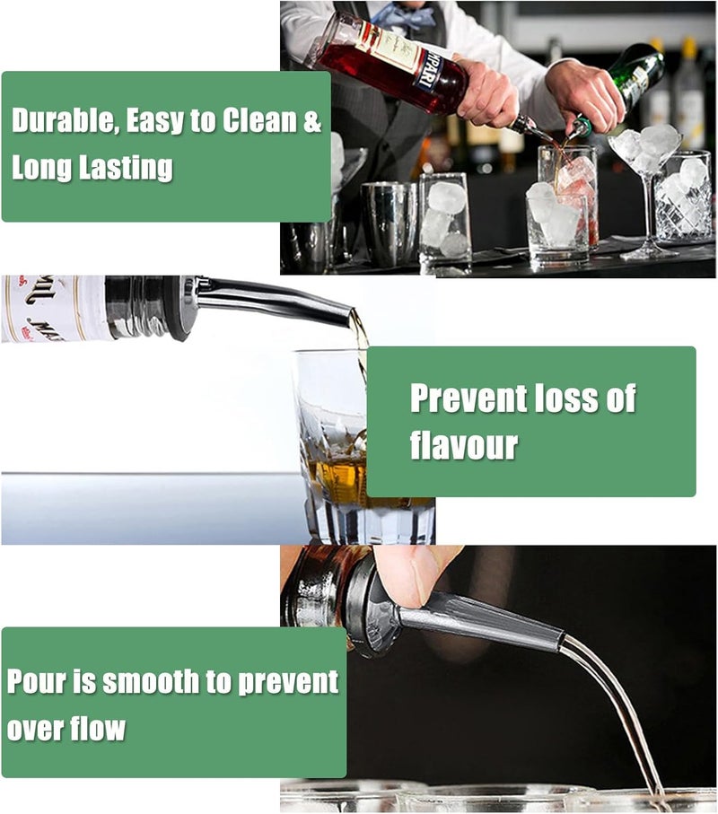 WAFJAMF 6 Pcs Liquor Pour Spouts Set, Stainless Steel Liquor Bottle Pourers with Rubber Dust Caps, for Pours Liquid, Olive Oil, Wine, Vinegar（Black） - Image 3